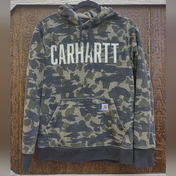 Carhartt Spell Out Relaxed Fit Camo Hoodie Boys M (8-10) - Picture 1 of 3